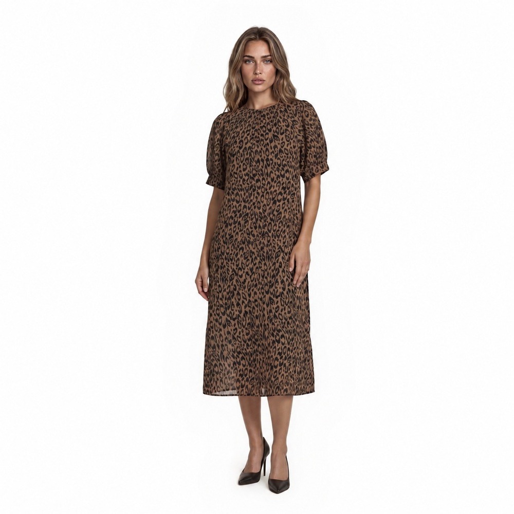 Anthropologie Leopard Animal Print‎ Midi Dress Women's Size XS Brown Black